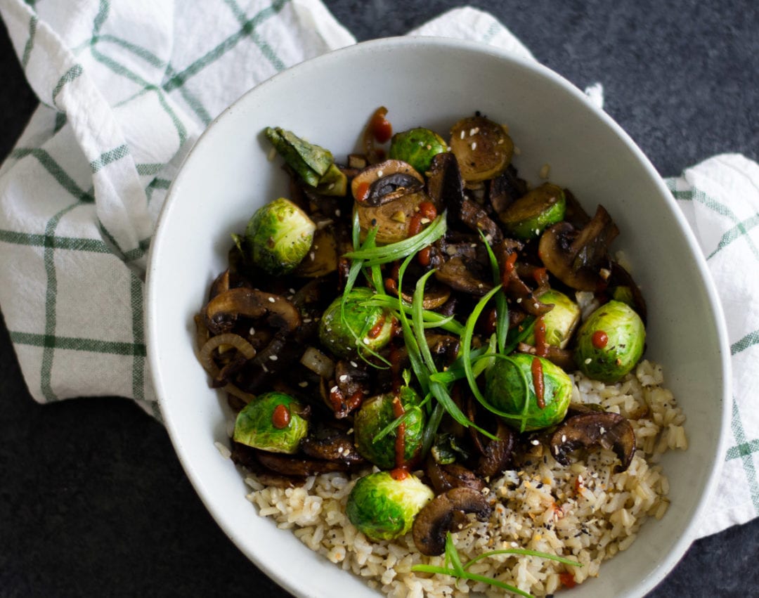 Balsamic Garlic Brussels Sprouts and Mushroom stir Fry