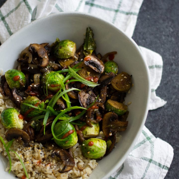 Balsamic Garlic Brussels Sprouts and Mushroom Stir Fry | Sarcastic Cooking
