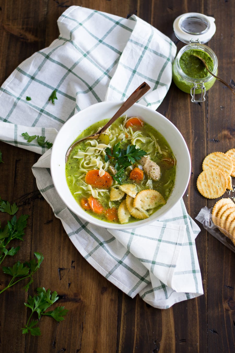 Instant Pot Pesto Chicken Noodle Soup | Sarcastic Cooking