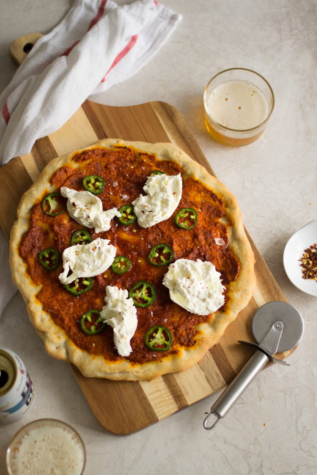 Romesco, Jalapeño, Burrata Pizza - Sarcastic Cooking