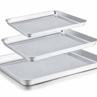 P&P CHEF Baking Sheets Set of 3, Stainless Steel Baking Sheets Pans Cookie Sheets 3 Piece, Non Toxic & Heavy Duty, Mirror Finish & Dishwasher Safe