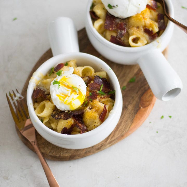 Breakfast Mac & Cheese with poached eggs and bacon | Sarcastic Cooking