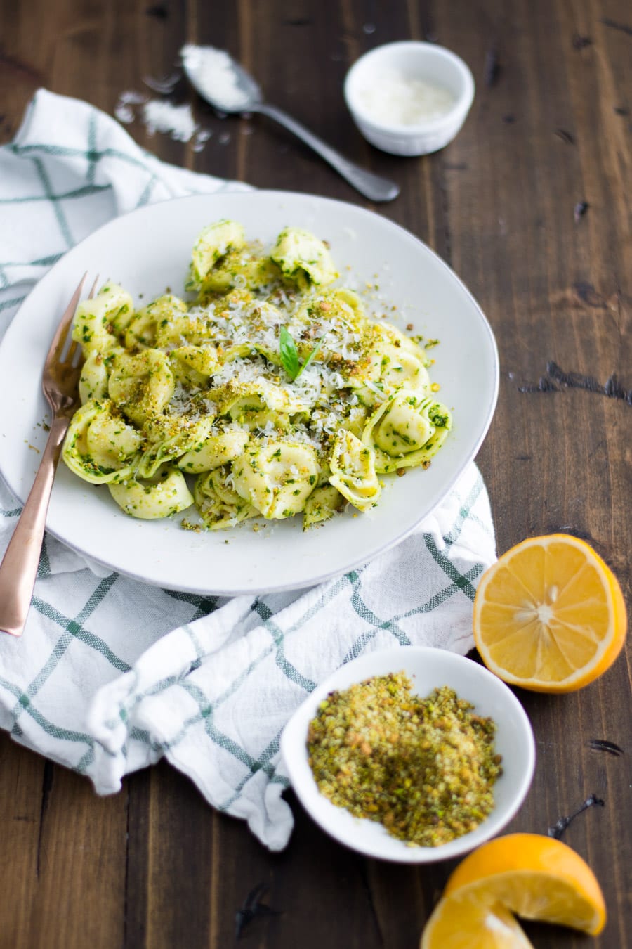 Meyer lemon, Spinach, Pistachio Pesto Tortellini | Sarcastic Cooking