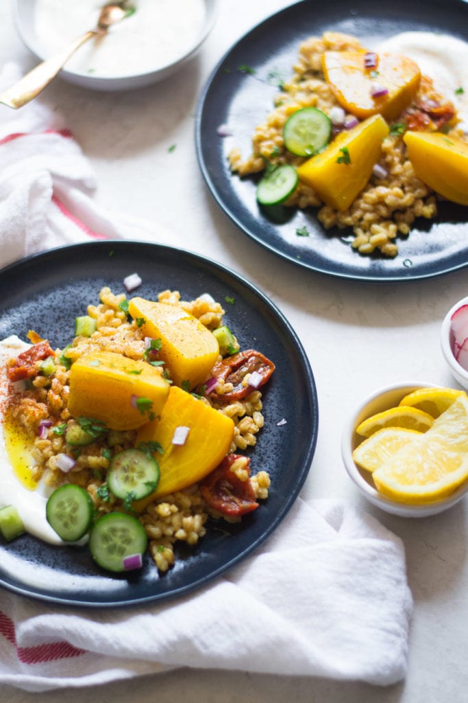 Golden Beet and Farro Salad with Whipped Feta | Sarcastic Cooking