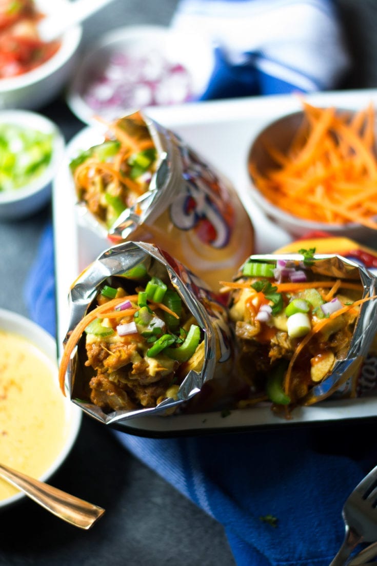 Buffalo Jackfruit Walking Tacos with Vegan Queso | Sarcastic Cooking