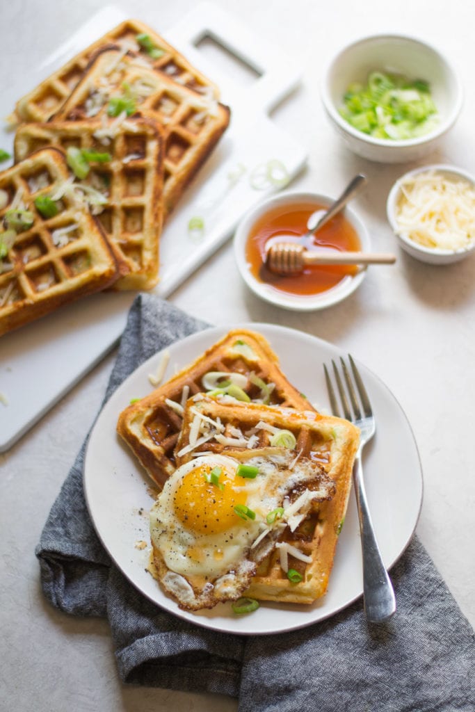 Cheddar Scallion Waffles | Sarcastic Cooking #waffles #smallbatch #breakfast