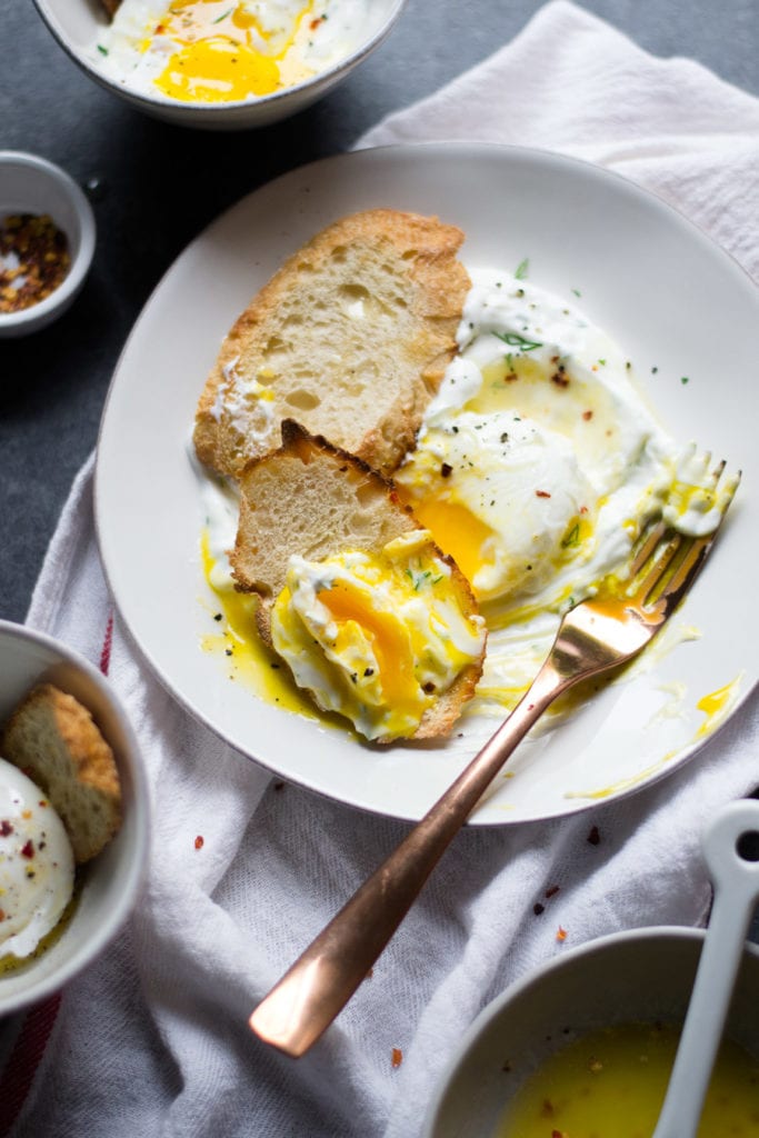 Turkish Poached Eggs with Garlic Dill Yogurt | Sarcastic Cooking