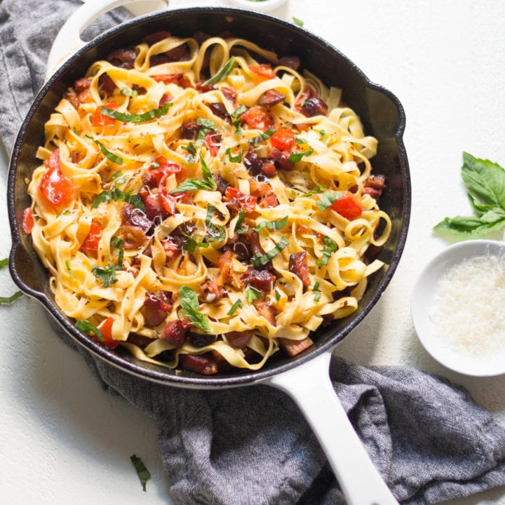 Lardon and Tomato Tagliatelle - Sarcastic Cooking