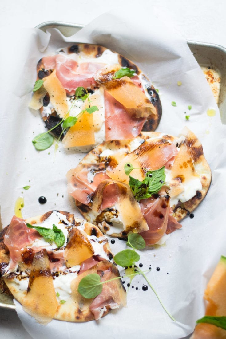 Grilled Burrata, Melon, & Prosciutto Flatbread Pizza Sarcastic Cooking