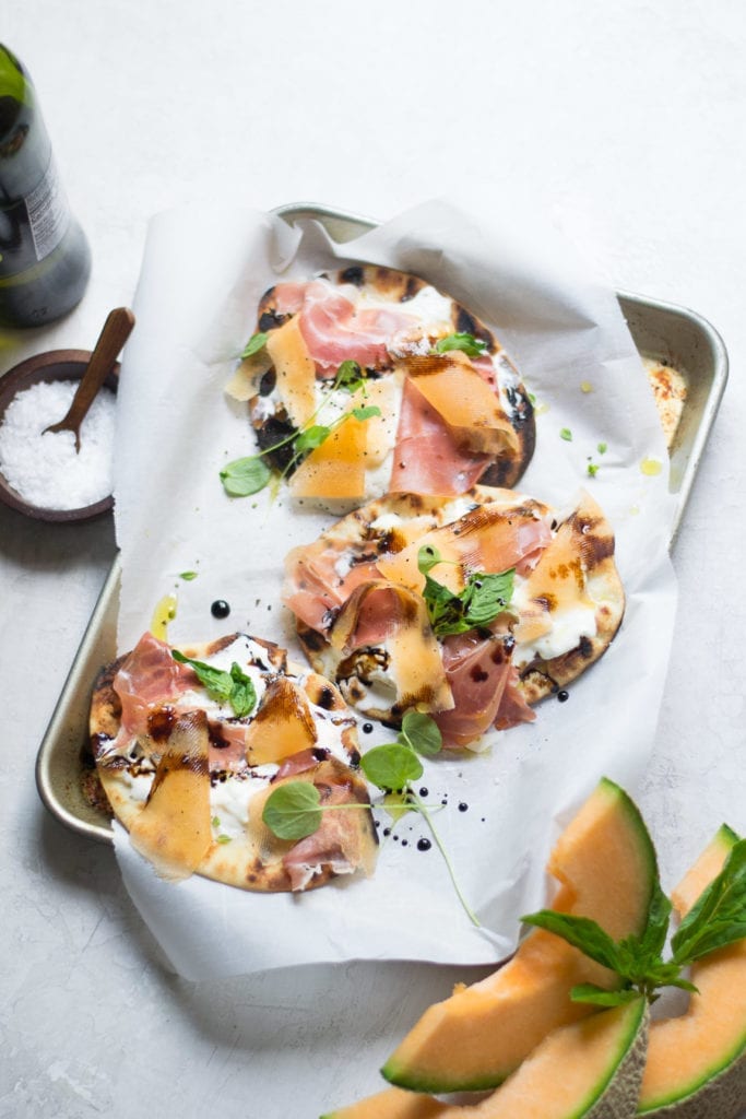 Grilled Burrata, Melon, and Prosciutto Flatbread Pizza | Sarcastic Cooking