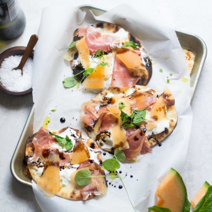 Grilled Burrata, Melon, and Prosciutto Flatbread Pizza | Sarcastic Cooking