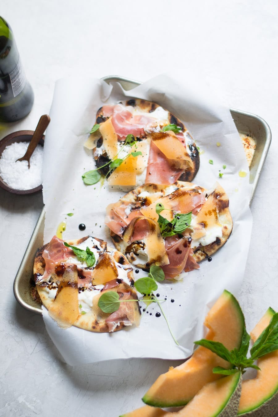 Grilled Burrata, Melon, & Prosciutto Flatbread Pizza Sarcastic Cooking