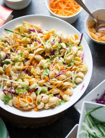 Asian Kimchi Pasta Salad (vegetarian and gluten free) | Sarcastic Cooking