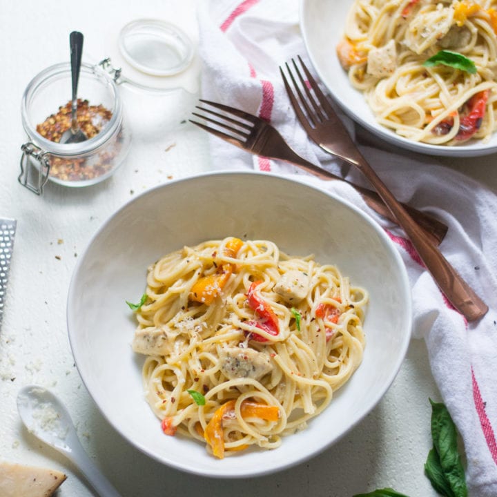 Creamy Instant Pot Chicken and Roasted Red Pepper Spaghetti | Sarcastic Cooking #instantpot