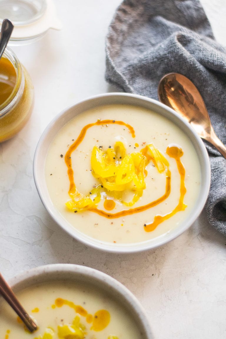 Stewed Cauliflower Soup with Turmeric and Pepperoncini Sarcastic Cooking