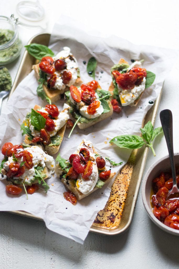 tomato confit and white bean pesto bruschetta