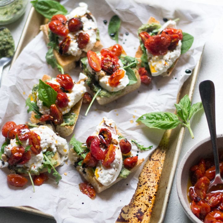 Tomato Confit and White Bean Pesto Bruschetta - Sarcastic Cooking