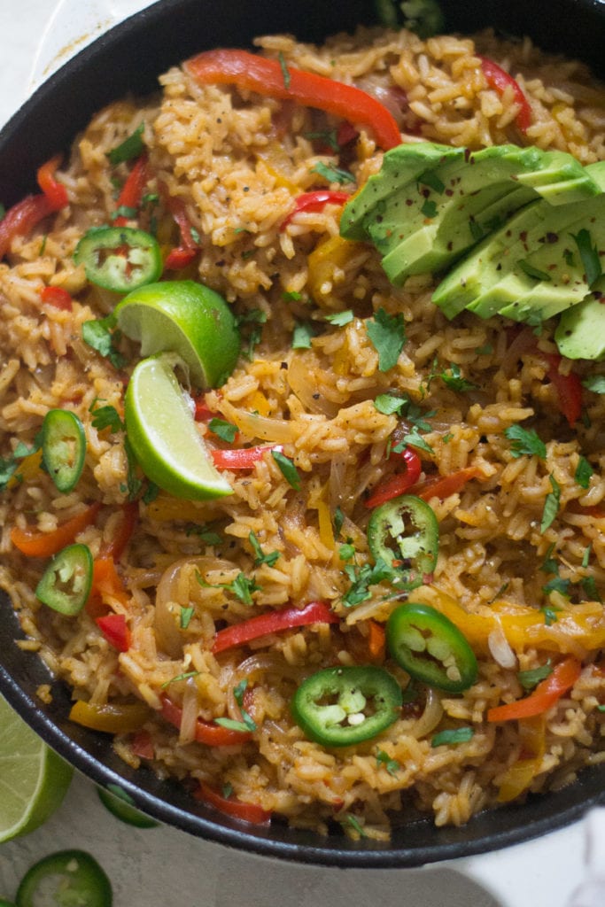 One Skillet Fajita Veggie Loaded Mexican Rice | Sarcastic Cooking