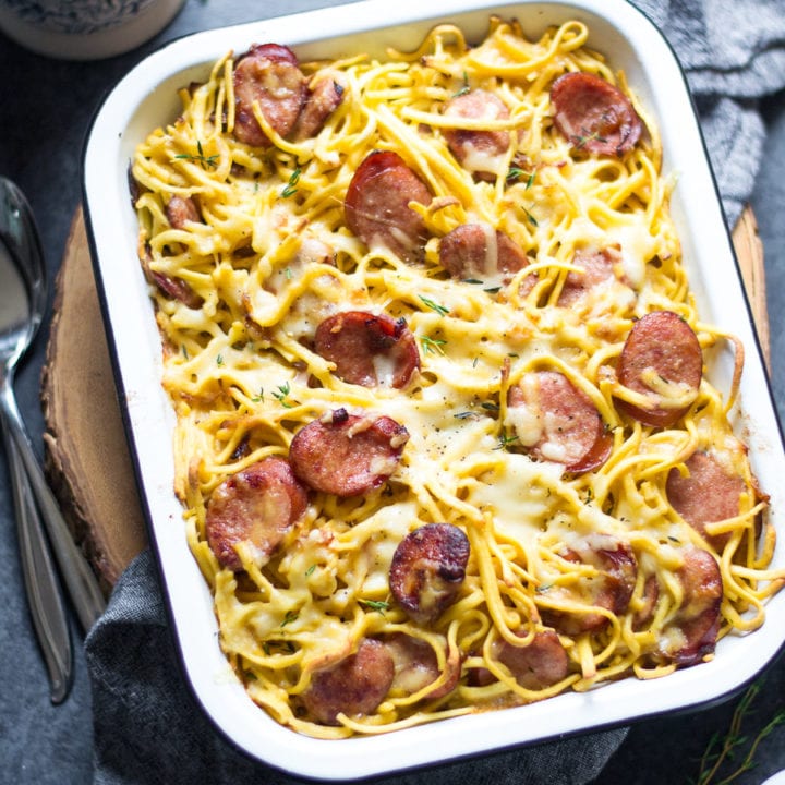 Cheesy Kielbasa and Spaetzle Casserole | Sarcastic Cooking