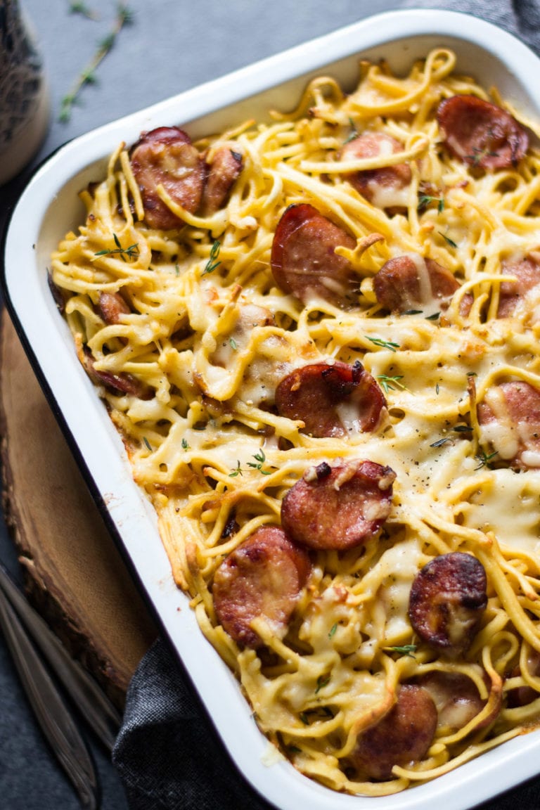 Cheesy Kielbasa and Spaetzle Casserole Sarcastic Cooking