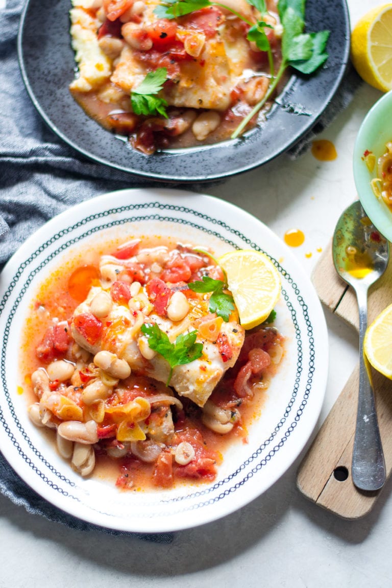 Chili Garlic Poached Cod and Cannellini Beans - Sarcastic Cooking