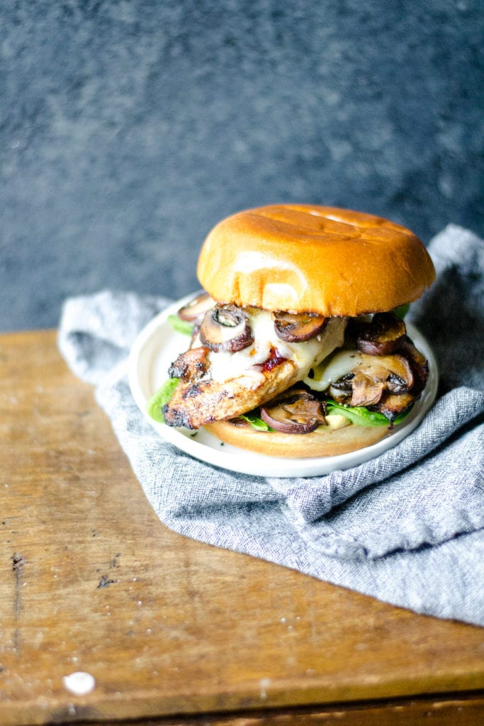 Spiced Grilled Chicken Sandwiches with Mushrooms and Swiss Sarcastic