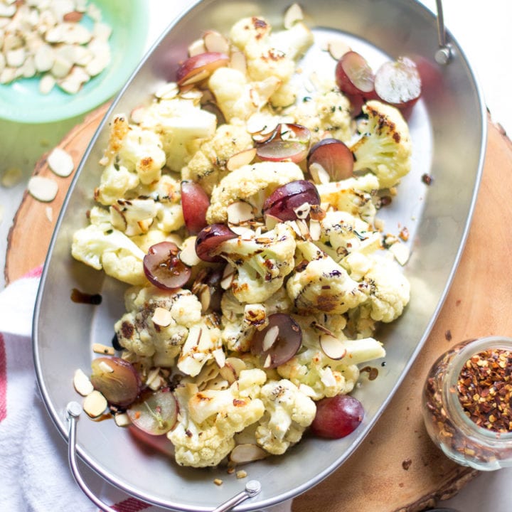 Roasted Cauliflower with Grapes and Almonds | Sarcastic Cooking