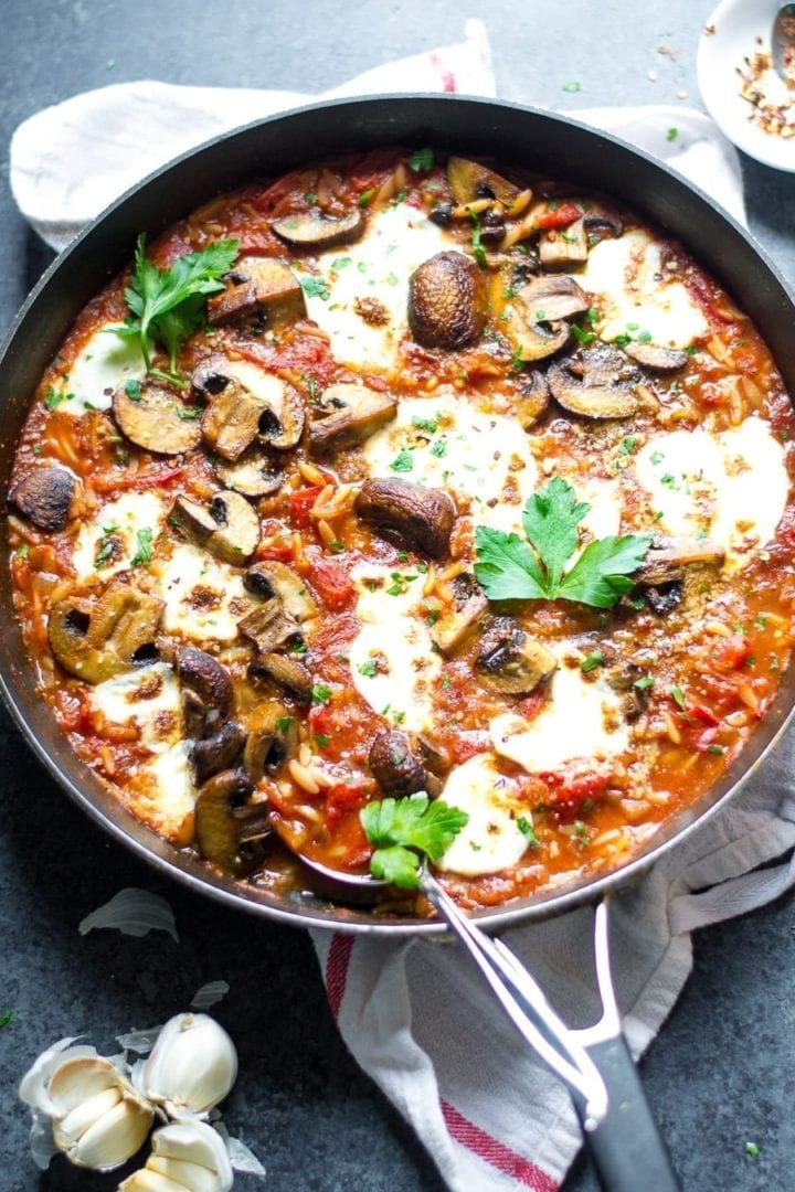 One Pot Mushroom Pizza Orzo Sarcastic Cooking