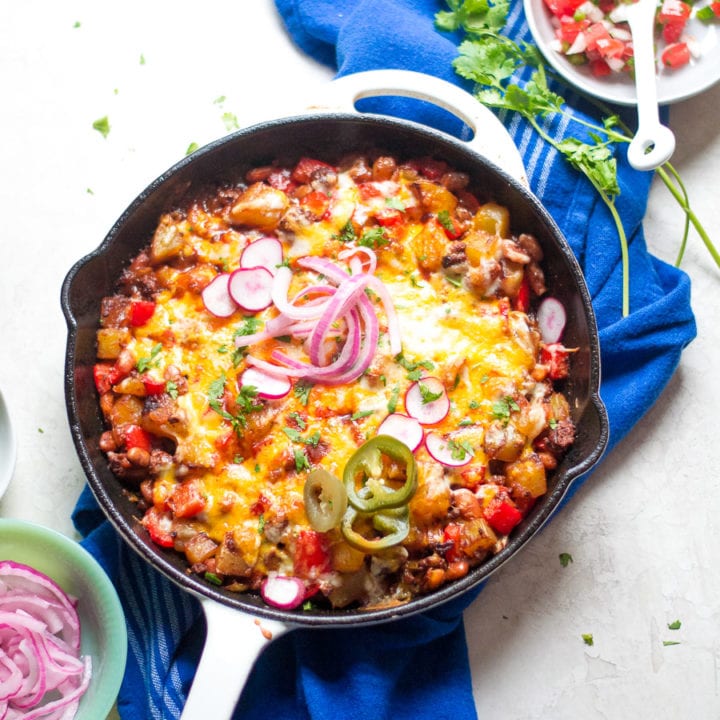 One Skillet Cheesy Enchilada Beef and Potatoes | Sarcastic Cooking