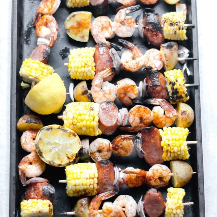 Easy, grilled shrimp boil skewers | sarcastic cooking