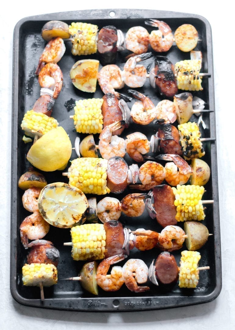 Easy, grilled shrimp boil skewers | sarcastic cooking