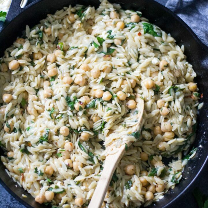 one pot creamy chickpea and spinach orzo | sarcastic cooking