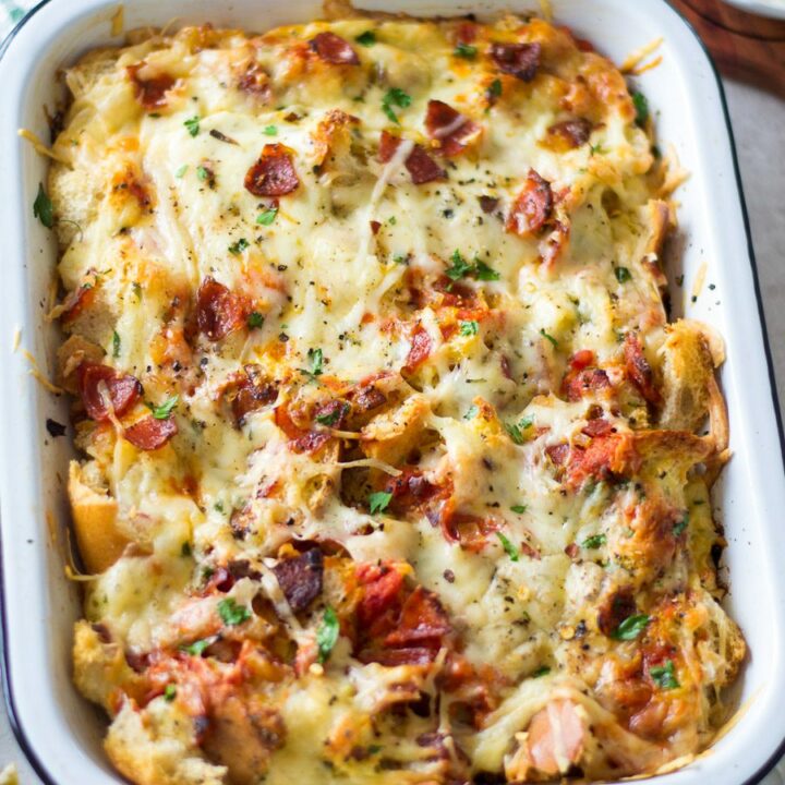 Pepperoni Pizza Strata Casserole | Sarcastic Cooking