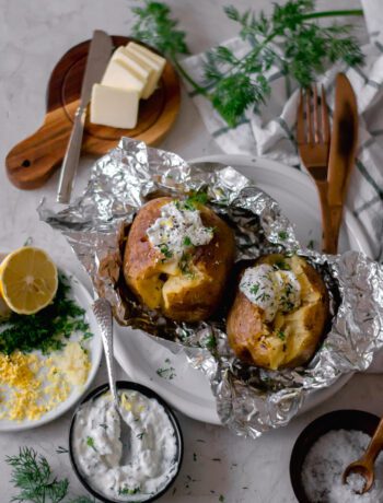 Baked Potatoes with Lemon-Dill Sour Cream | Sarcastic Cooking