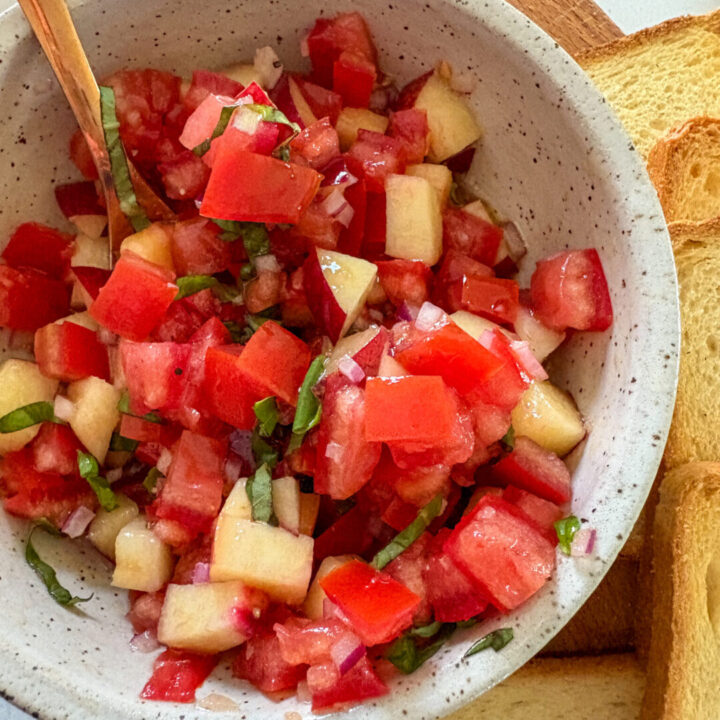 bowl of nectarine and tomato bruschetta