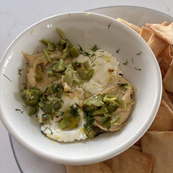 Whipped Feta, Hummus, and Olive Dip